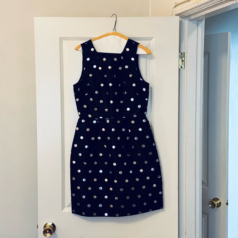 J. Crew Black and Silver Sheath Dress Square Neck Sleeveless Midi